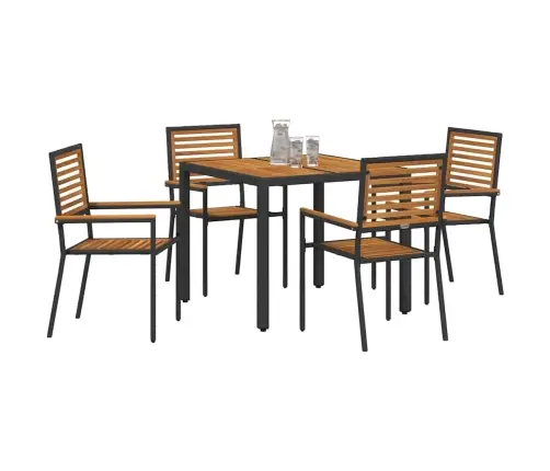 5 Gabalu Dārza Ēdamgalds Melnais Poli Rattan Akācija Vidaxl