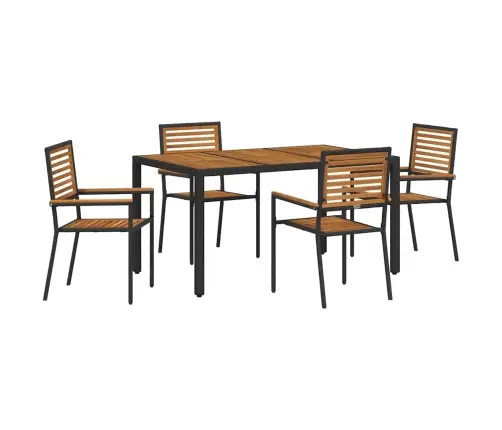 5 Gabalu Dārza Ēdamgalds Ar Melno Poliratanā Un Akāciju Vidaxl