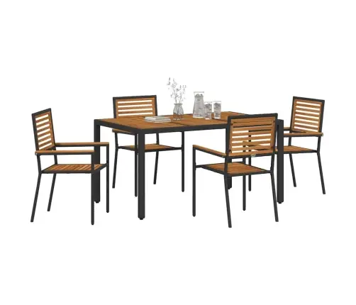 5 Gabalu Dārza Ēdamgalds Ar Melno Poliratanā Un Akāciju Vidaxl