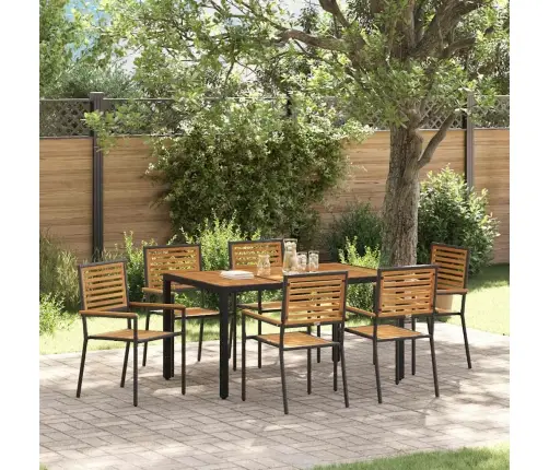 7 Daļu Dārza Ēdamgalds Melnā Poli Rattan Akācijā Vidaxl