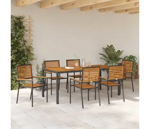 7 Daļu Dārza Galds Melns Polyratan Acacia Vidaxl