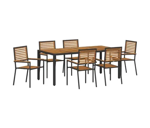 7 Daļu Dārza Galds Melns Polyratan Acacia Vidaxl