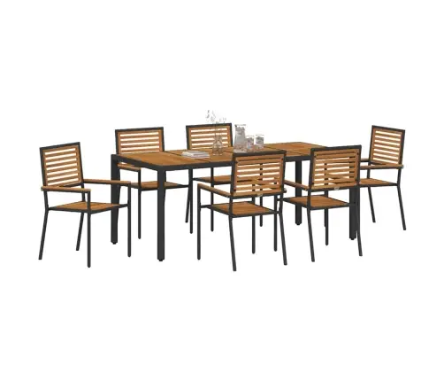 7 Daļu Dārza Galds Melns Polyratan Acacia Vidaxl