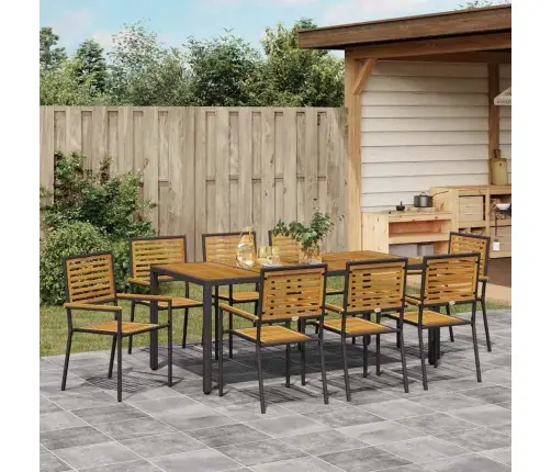 9 Daļu Dārza Ēdamgalds Melnā Poliratanā Akācijā Vidaxl