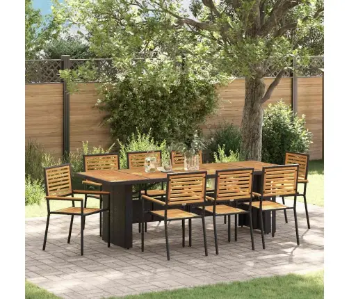 9 Daļu Dārza Ēdamkomplekts Melns Poli Rattan Akācija Vidaxl