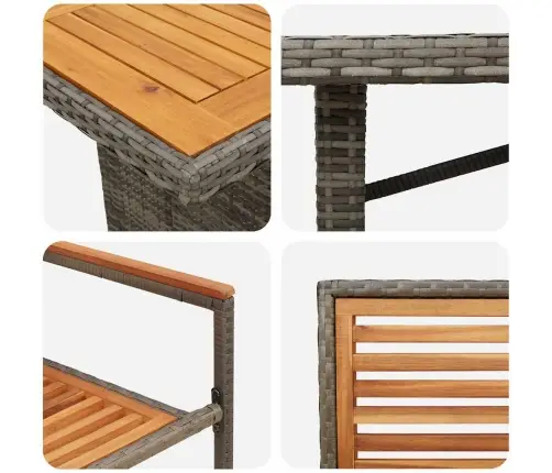 7 Gab. Dārza Ēdamgalds Pelēks Poli Rotangpalmas Akācija Vidaxl