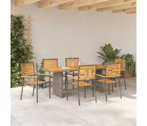 7 Gab. Dārza Ēdamgalds Pelēks Poli Rotangpalmas Akācija Vidaxl