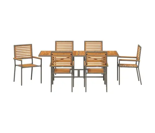 7 Gab. Dārza Ēdamgalds Pelēks Poli Rotangpalmas Akācija Vidaxl