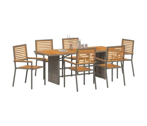 7 Gab. Dārza Ēdamgalds Pelēks Poli Rotangpalmas Akācija Vidaxl