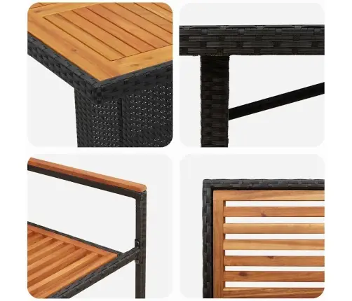 9 Daļu Dārza Ēdamgalds Melns Polirattan Akācija Vidaxl