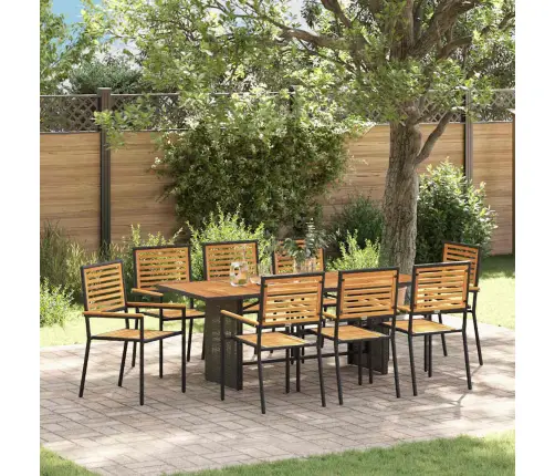 9 Daļu Dārza Ēdamgalds Melns Polirattan Akācija Vidaxl