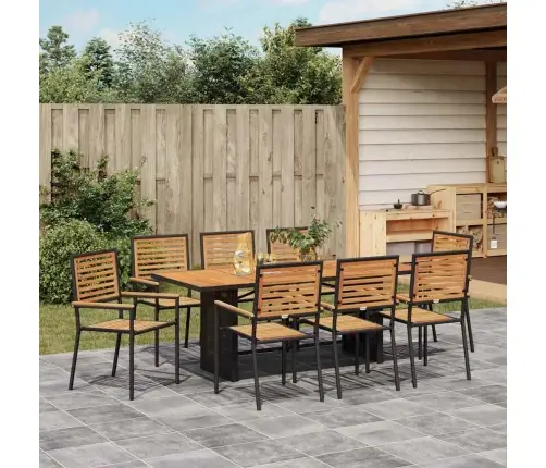 9 Daļu Dārza Ēdamgalds Melns Polirattan Akācija Vidaxl