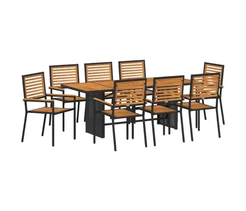 9 Daļu Dārza Ēdamgalds Melns Polirattan Akācija Vidaxl