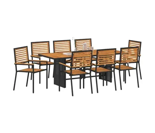 9 Daļu Dārza Ēdamgalds Melns Polirattan Akācija Vidaxl