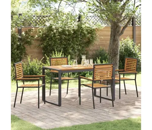 5 Gabalu Dārza Ēdamistabas Komplekts Melnā Poli Rattan Akācija Vidaxl