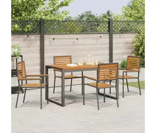 5 Gabalu Dārza Ēdamistabas Komplekts Melnā Poli Rattan Akācija Vidaxl