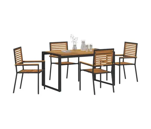 5 Gabalu Dārza Ēdamistabas Komplekts Melnā Poli Rattan Akācija Vidaxl