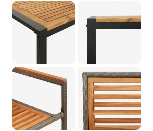 5 Gabalu Dārza Ēdamgaldu Komplekts Pelēkā Polyratānā Un Akācijā Vidaxl