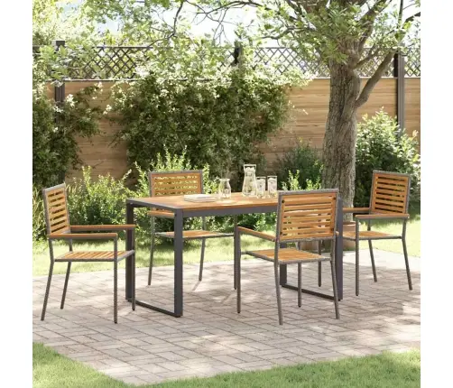 5 Gabalu Dārza Ēdamgaldu Komplekts Pelēkā Polyratānā Un Akācijā Vidaxl