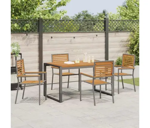 5 Gabalu Dārza Ēdamgaldu Komplekts Pelēkā Polyratānā Un Akācijā Vidaxl
