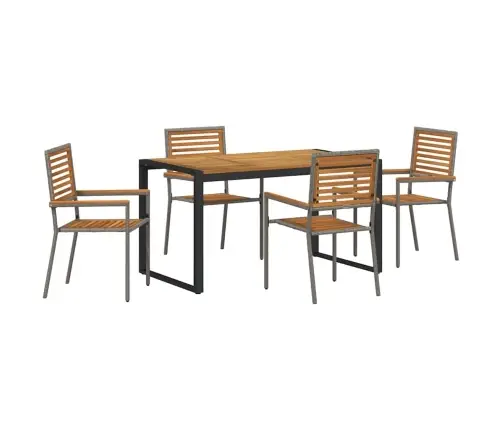 5 Gabalu Dārza Ēdamgaldu Komplekts Pelēkā Polyratānā Un Akācijā Vidaxl