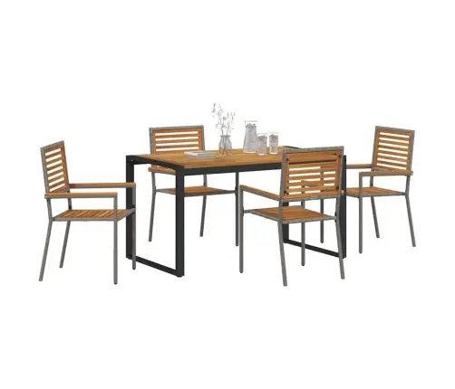 5 Gabalu Dārza Ēdamgaldu Komplekts Pelēkā Polyratānā Un Akācijā Vidaxl