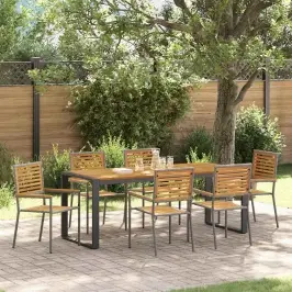 Dārza Ēdamgalds 7 Pcs Pelēka 200 X 80 X 75 Cm Poliratāns Vidaxl