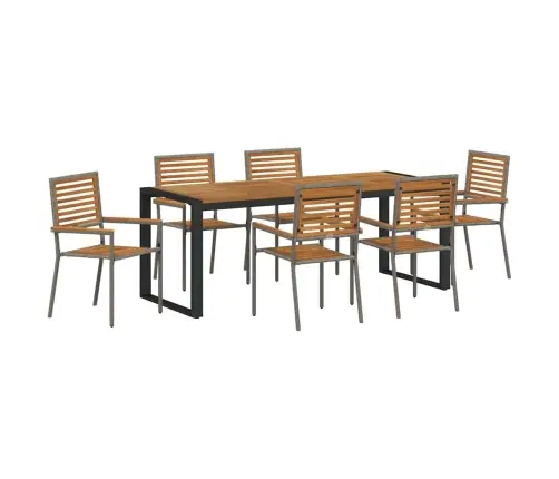 7 Daļu Dārza Ēdamais Komplekts Pelēks Polietilēna Rotangpalmas Akācija Vidaxl