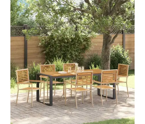 7 Gabalu Dārza Ēdamistabas Komplekts Bēšs Polyrattan Akācija Vidaxl