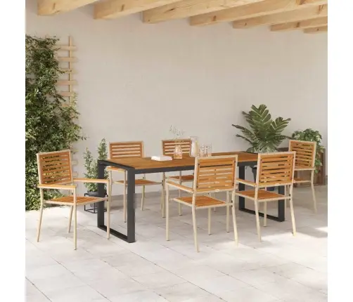 7 Gabalu Dārza Ēdamistabas Komplekts Bēšs Polyrattan Akācija Vidaxl