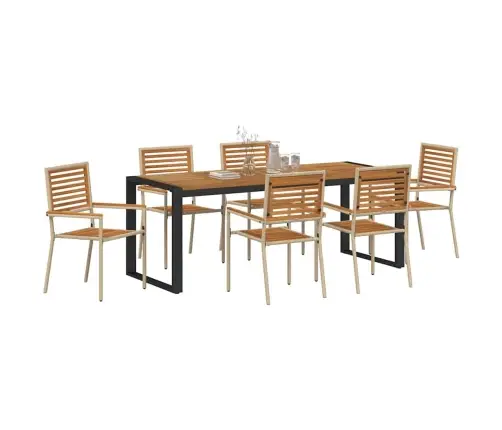 7 Gabalu Dārza Ēdamistabas Komplekts Bēšs Polyrattan Akācija Vidaxl