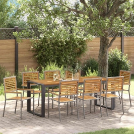 Dārza Ēdamgalds 9 Pcs Pelēks Un Koks 200 X 80 X 75 Cm Vidaxl