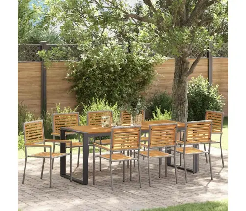 Sodo Valgomojo Komplektas 9 Pcs Pilka Ir Medis Poliratanas