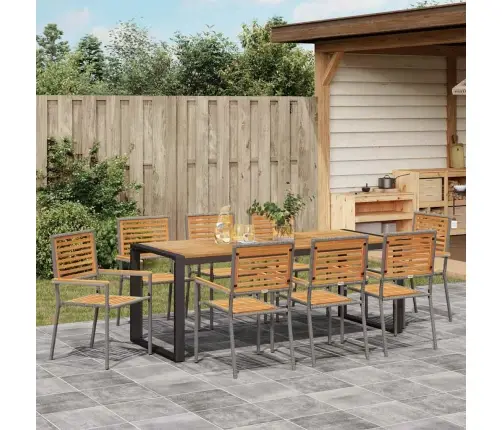 Sodo Valgomojo Komplektas 9 Pcs Pilka Ir Medis Poliratanas