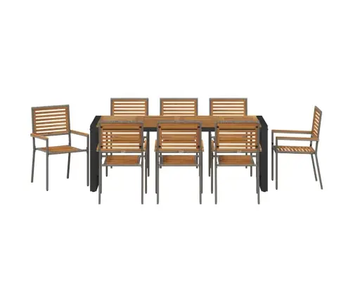 Sodo Valgomojo Komplektas 9 Pcs Pilka Ir Medis Poliratanas