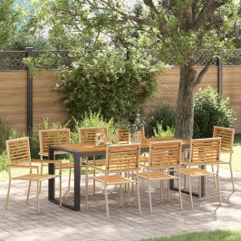 Dārza Ēdamgalds 9 Pcs Bēša 200 X 80 X 75 Cm Poliratāns Vidaxl
