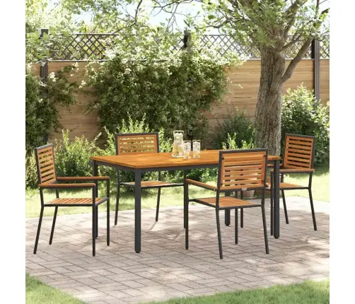 5 Daļu Dārza Galds Melna Poli Ratsa Akācija Vidaxl