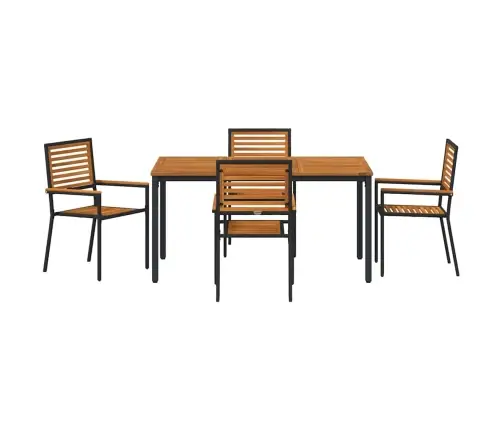 5 Daļu Dārza Galds Melna Poli Ratsa Akācija Vidaxl