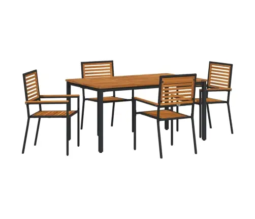 5 Daļu Dārza Galds Melna Poli Ratsa Akācija Vidaxl