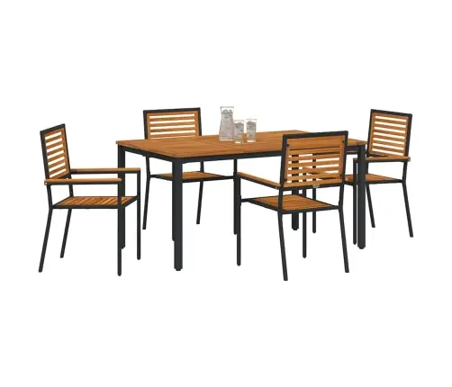 5 Daļu Dārza Galds Melna Poli Ratsa Akācija Vidaxl