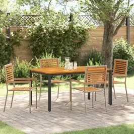 Dārza Ēdamgalds 4 Pcs Bēša 150 X 90 X 75 Cm Poliratāns Vidaxl