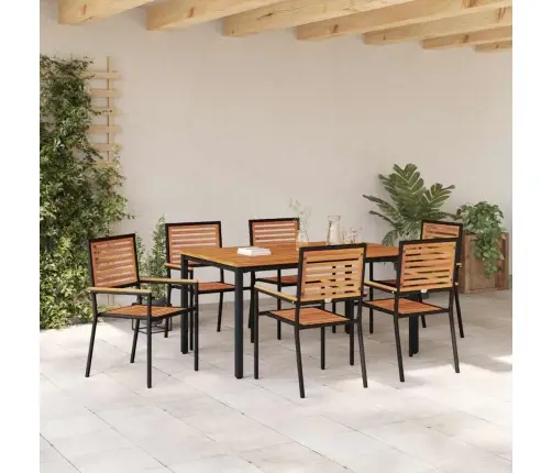 7 Daļu Dārza Galds Melns Polyratan Akācija Vidaxl