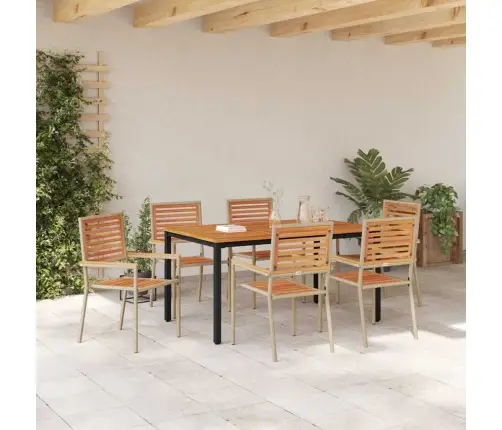 Sodo Valgomojo Komplektas 7 Pcs Bežinis Ir Rudas Poliratanas