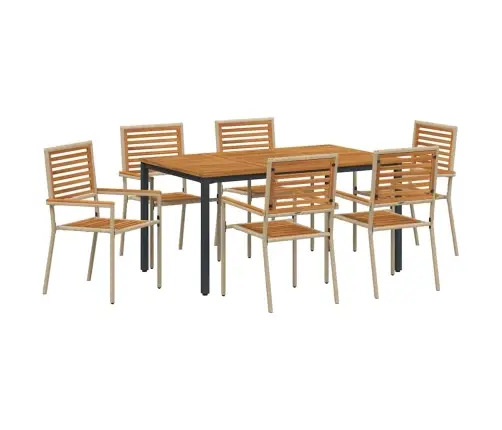 Sodo Valgomojo Komplektas 7 Pcs Bežinis Ir Rudas Poliratanas