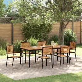 Dārza Ēdamgalds 7 Pcs Melna 200 X 100 X 75 Cm Poliratāns Vidaxl