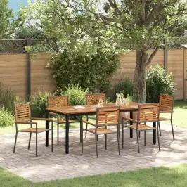 Dārza Ēdamgalds 7 Pcs Pelēks Un Brūns 200 X 100 X 75 Cm Vidaxl