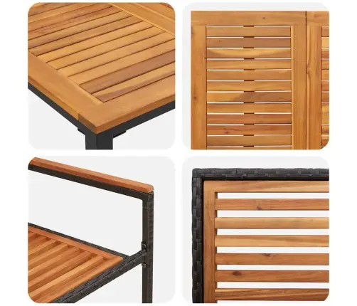 9 Daļu Dārza Galds Melns Polyratans Akācija Vidaxl