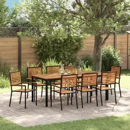 Dārza Ēdamgalds 9 Pcs Melna 200 X 100 X 75 Cm Poliratāns Vidaxl