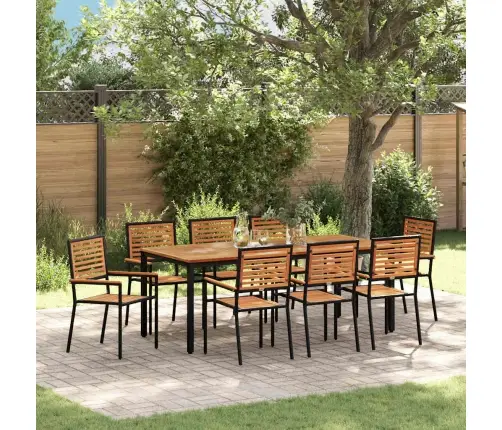 9 Daļu Dārza Galds Melns Polyratans Akācija Vidaxl