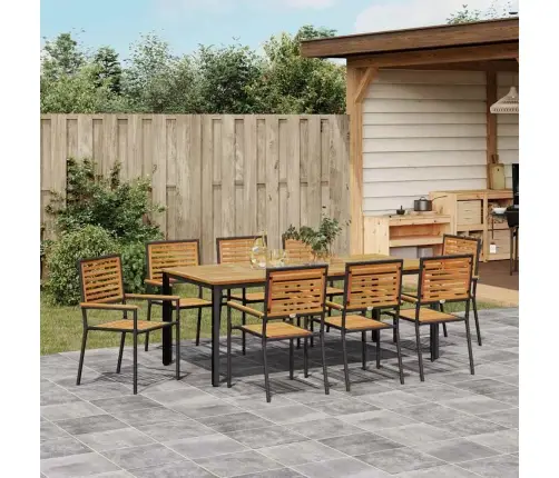 9 Daļu Dārza Galds Melns Polyratans Akācija Vidaxl